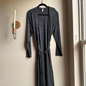 Gray Long Cardigan with Belt